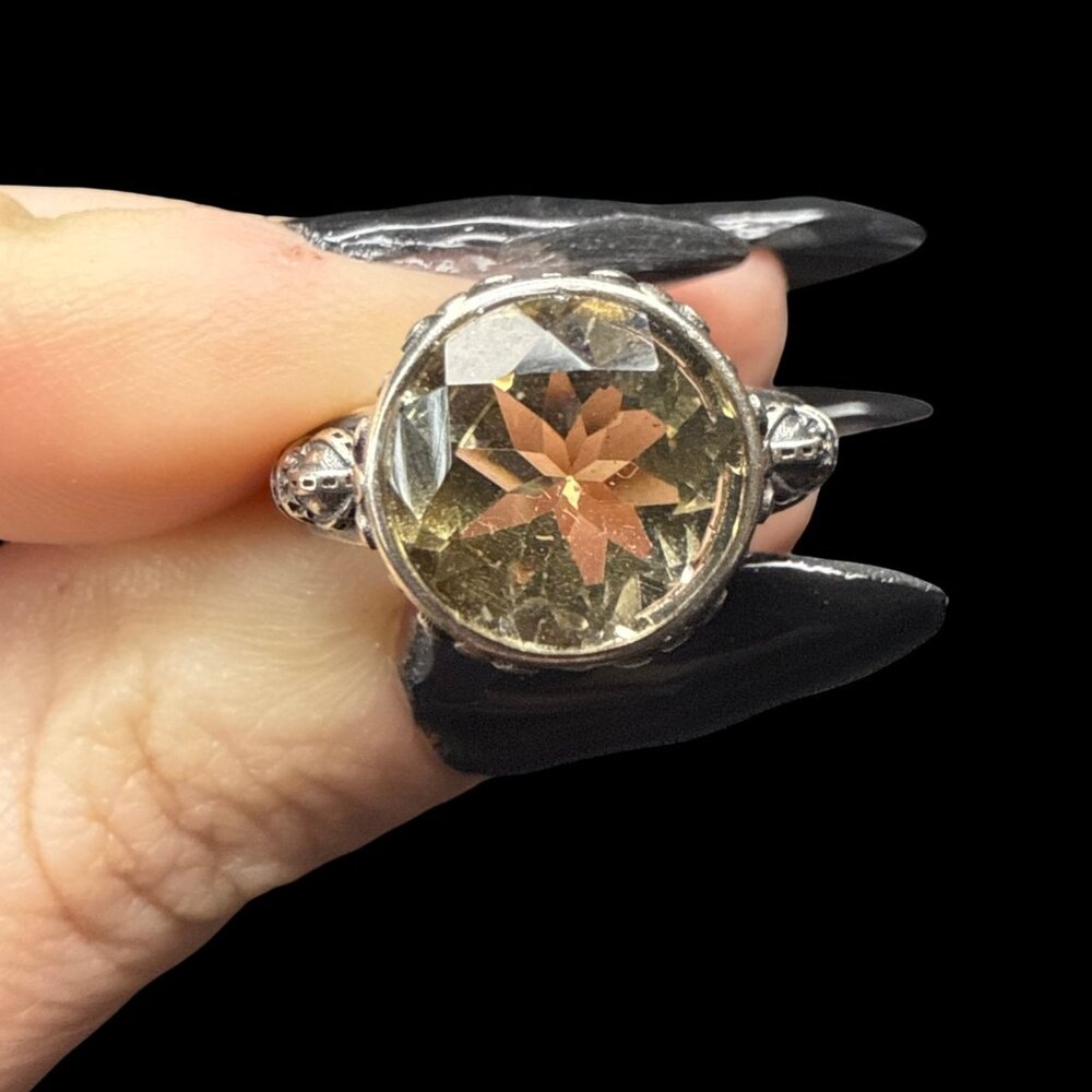 Vintage Silver citrine yellow gemstone large costume jewelry unisex adjustable - Picture 3 of 9